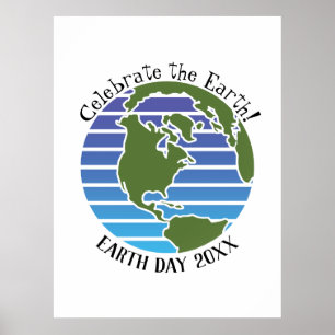 Earth Day Blue Green Globe Map Planet Poster