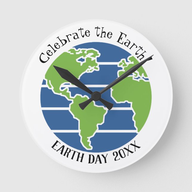Earth Day Blue Green Globe Map Planet Runde Wanduhr (Vorderseite)
