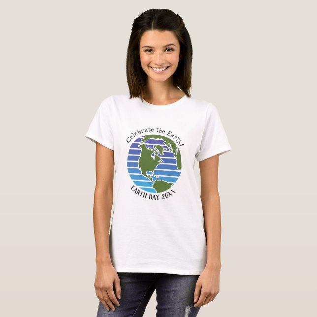 Earth Day Blue Green Globe Map Planet T-Shirt (Vorne ganz)