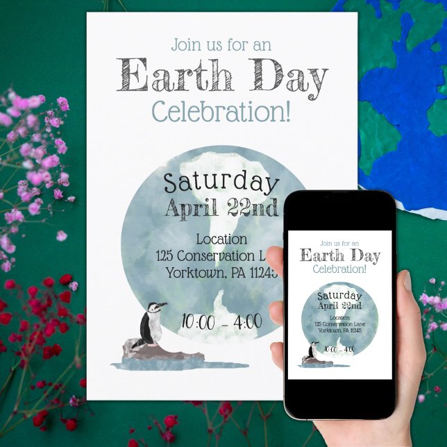 Earth Day Celebration with Pinguin Design Einladung (Von Creator hochgeladen)