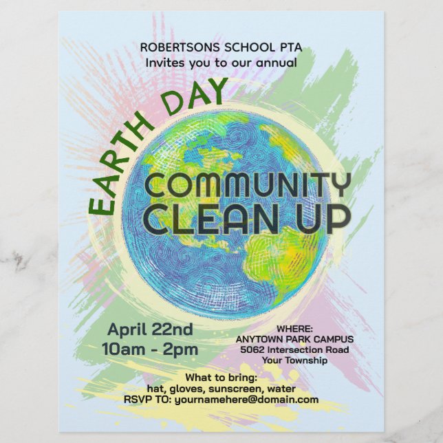 Earth Day Community Clean Up Poster Hand-Drawn Flyer (Vorne)