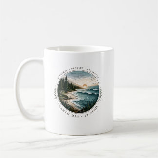 Earth Day-Emblem – Kreisdesign mit Naturlandschaft Kaffeetasse