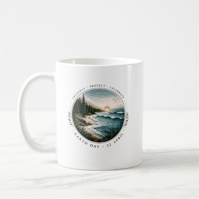 Earth Day Emblem – Nature Landscape Circle Design Kaffeetasse (Links)