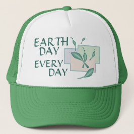 Earth Day Every Day Green Leaves Teal Eco Trees Truckerkappe