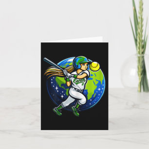 Earth Day Girl spielt Softball Sport Design Karte