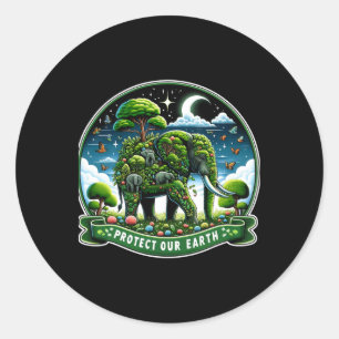 Earth Day Green Shirt Rette unsere Planet Elefante Runder Aufkleber