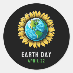 Earth Day Happy Earth Day Sonnenblume Erde Kinder Runder Aufkleber