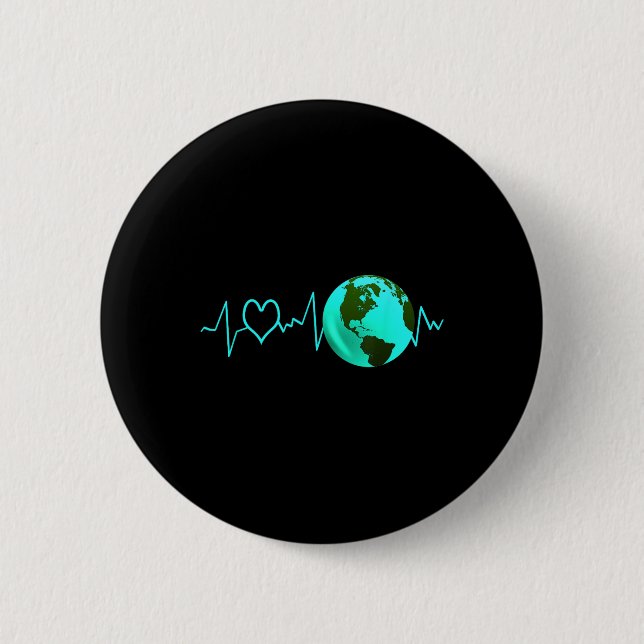 Earth Day Heartbeat Recycelnd Klimawandel Button (Vorderseite)
