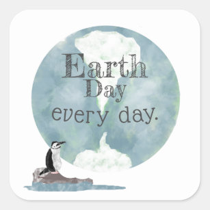 Earth Day Jeden Tag Pinguin Globe Quadratischer Aufkleber