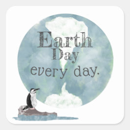 Earth Day Jeden Tag Pinguin Globe Quadratischer Aufkleber