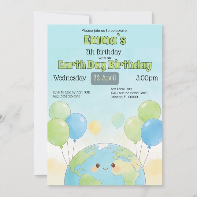 Earth Day Kindergeburtstag Einladung (Vorderseite)