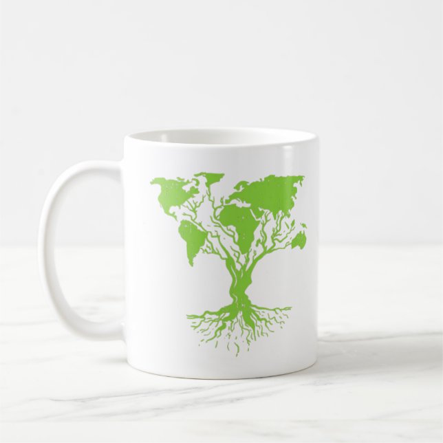 Earth Day Niedlich World Map Tree Pro Environment  Kaffeetasse (Links)
