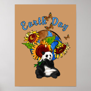 Earth Day Panda und Sonnenblumenplakat Poster
