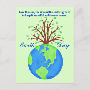 Earth Day Promoe Rett Liebe Globe Planet Tree Gree Postkarte