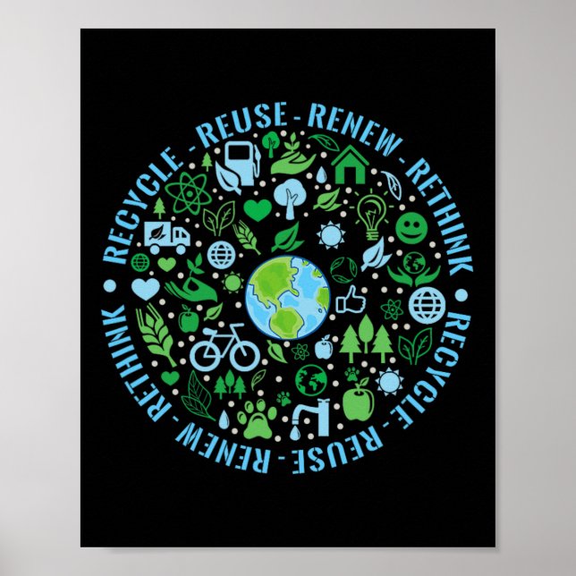 Earth Day Recycle Wiederverwendung Erneuerbare Umd Poster (Vorne)