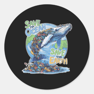 Earth Day Rett Planet Humpck Whale Recycle Plastik Runder Aufkleber