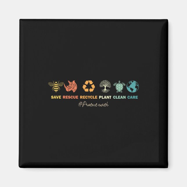 Earth Day Save Bees Rescue Animals Recycling Plast Magnet (Vorne)