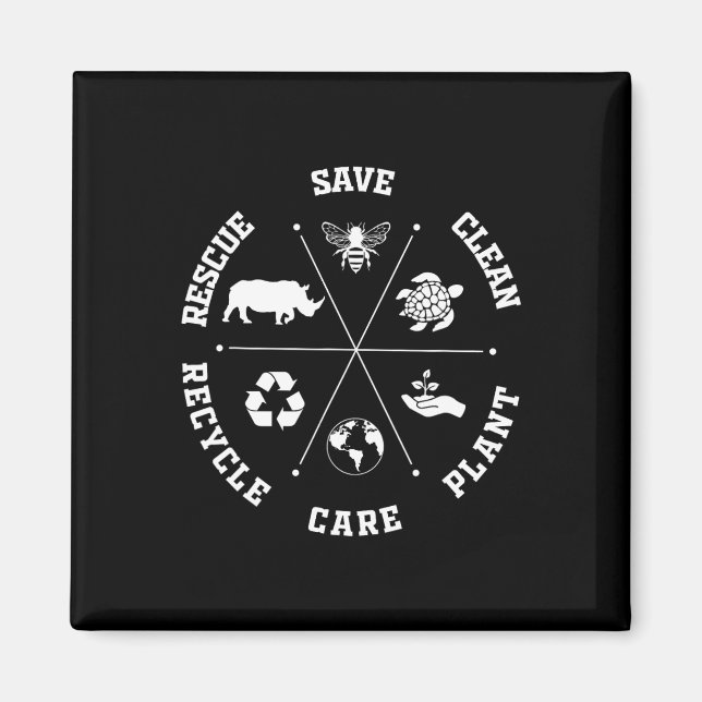 Earth Day Save Bees Rescue Animals Recycling Plast Magnet (Vorne)