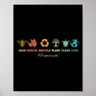 Earth Day Save Bees Rescue Animals Recycling Plast Poster