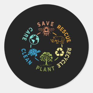 Earth Day Save Bees Rescue Animals Recycling Plast Runder Aufkleber