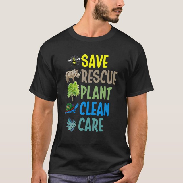 Earth Day Save rescue Plant Clean Care Turtle Anim T-Shirt (Vorderseite)