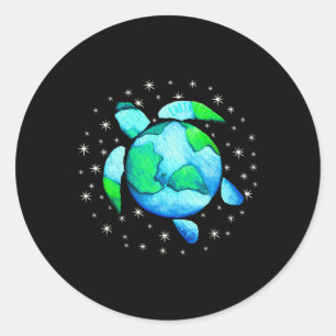 Earth Day Sea Turtle Art Runder Aufkleber