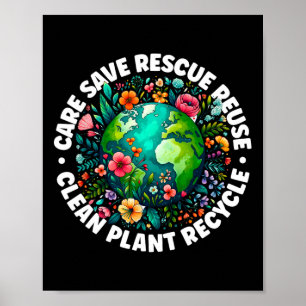 Earth Day Shirt Care Rett Rescue Recycle Earth Day Poster