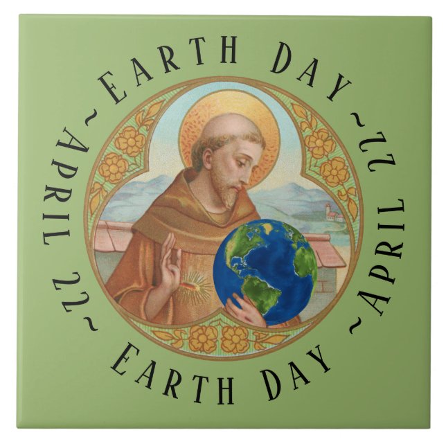 Earth Day & St. Francis of Assisi Keramik Tile Fliese (Vorderseite)