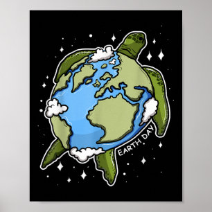 Earth Day Turtle Earth Globe Poster