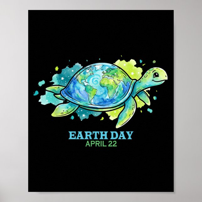 Earth day watercolor sea turtle globe shell save poster (Vorne)
