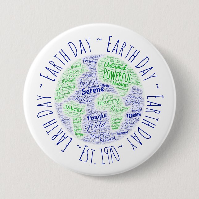Earth Day Word Art Button (Vorderseite)