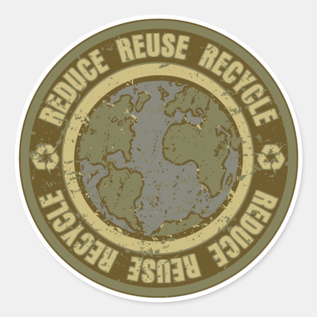 Earth Gerecycelt Grunge Runder Aufkleber (Vorderseite)