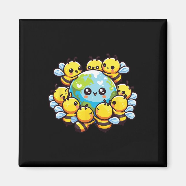 Earth Globe Bee Kawaii Bees Magnet (Vorne)