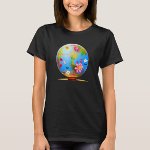 Earth Globe Tropical Blume Pflanze Schmetterlinge  T-Shirt