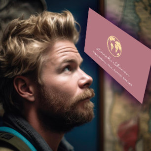 Earth Globe Word Map Reiseagentur QR Rose Gold Visitenkarte