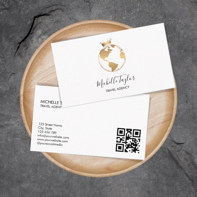 Earth Globe Word Map Reisebüro Agent QR Code Visitenkarte (Von Creator hochgeladen)