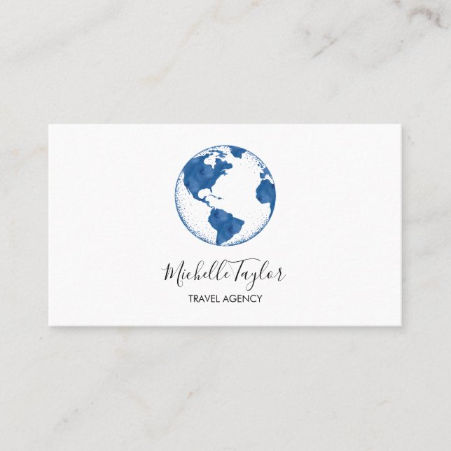 Earth Globe Word Map Reisebüro Agent QR Code Visitenkarte (Vorderseite)