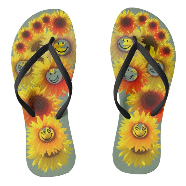 Earth Green Unisex Sonnenblumen Flip Flops (Fußbett)