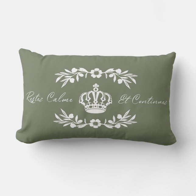 Earth Green white French Script Behalte Calm Carry Lendenkissen (Vorderseite)