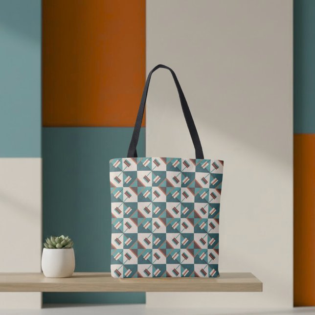 Earth Grid Teal and Brown Tote (Von Creator hochgeladen)