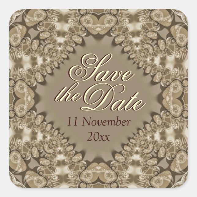 Earth Lace Hearts Save the Date Square Sticker (Vorderseite)