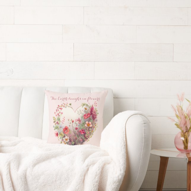 Earth lacht in Blume-eleganten Wildblumen Herz Kissen (Liege)