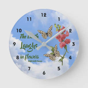 Earth Laughs In Flowers Sweet Pea Inspirational  Runde Wanduhr