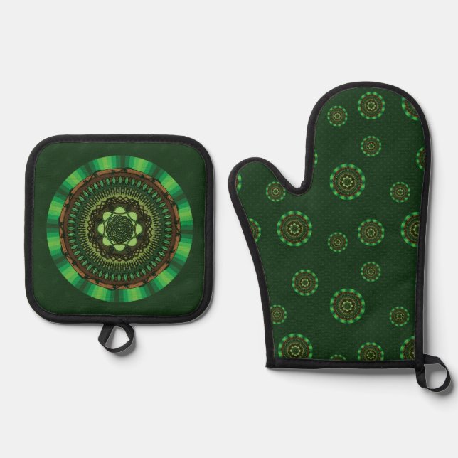 Earth Mandala Ofenhandschuh & Topflappen-Set (Vorderseite)