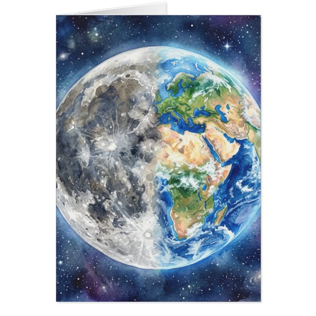 Earth & Moon Watercolor Galaxy Celestial Design (Vorne)