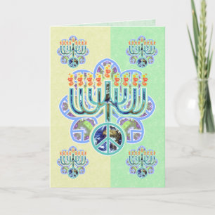 Earth Peace Menorah Chanukah Cards Feiertagskarte