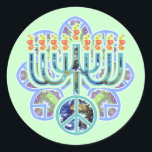 Earth Peace Menorah Stickers<br><div class="desc">Menorah mit Friedenssymbol im Erdmuster. Chanukah Design.</div>