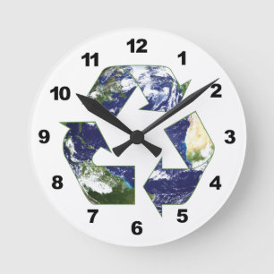 Earth - Recycling Runde Wanduhr