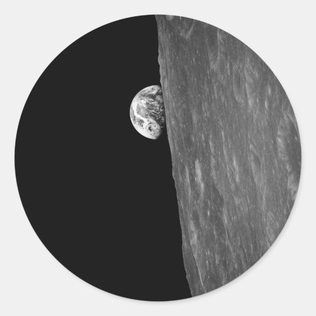 "Earth-Rise", erstes Foto davon aus dem Weltraum Runder Aufkleber (Vorderseite)