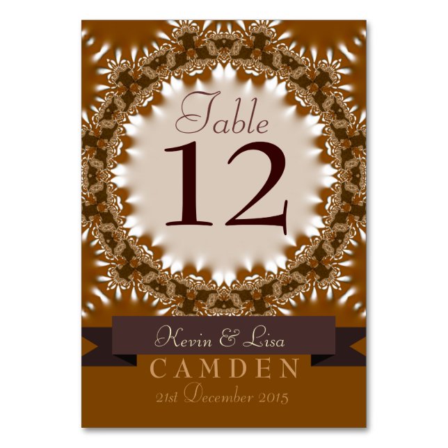 Earth Satin Lace Tischnummer Card (Vorderseite)